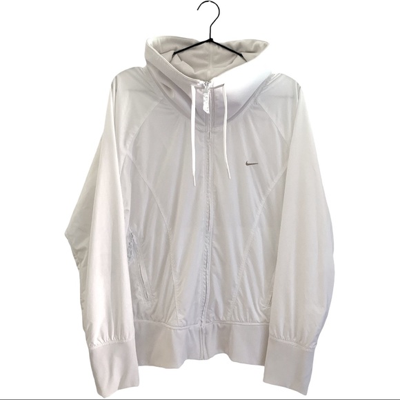 NIKE Lined Windbreaker High Neck White Sublimated Print Zip Bomber Jacket XL - Picture 1 of 16